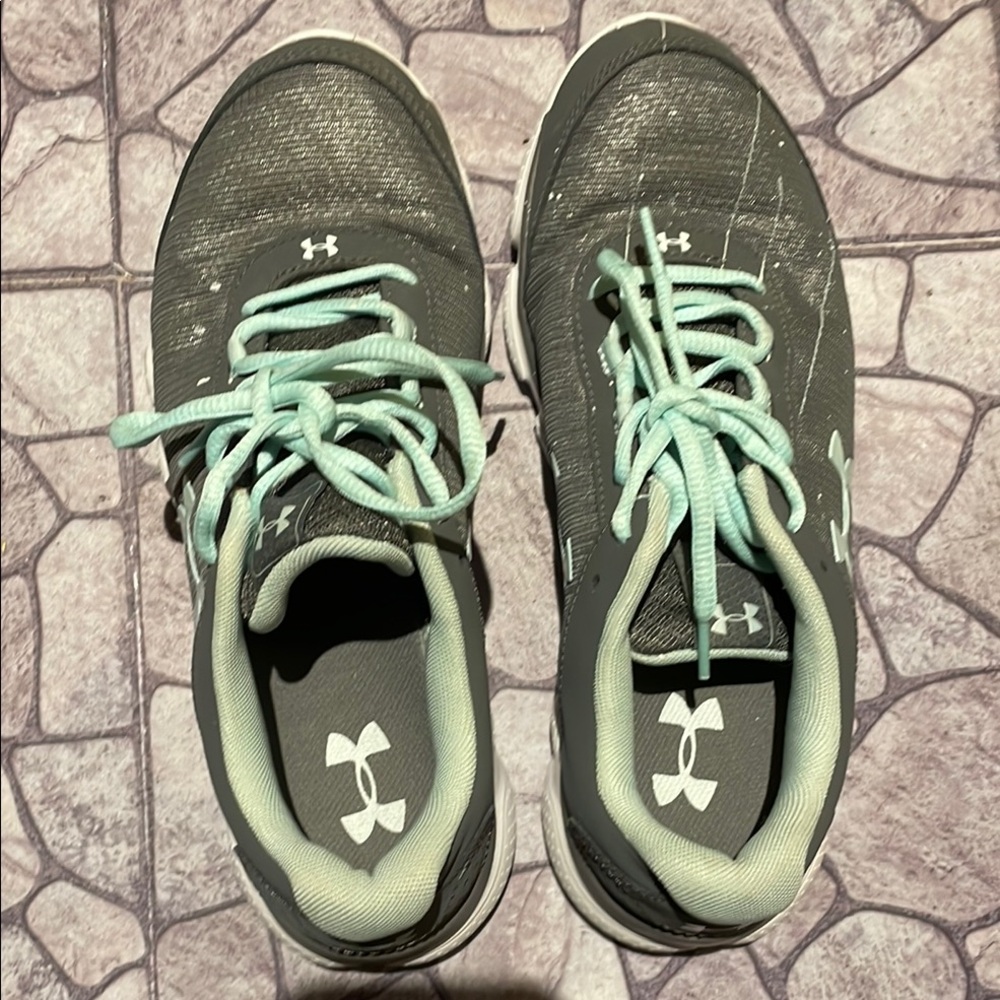 Under Armour Gray Sneakers with Mint Laces